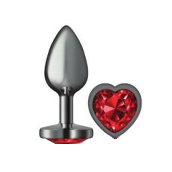 Cheeky Charms Gunmetal Butt Plug With Heart Red Jewel