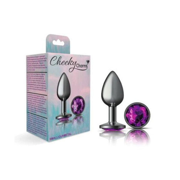 Cheeky Charms Gunmetal Round Butt Plug With Purple Jewel