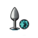 Cheeky Charms Gunmetal Round Butt Plug With Teal Jewel
