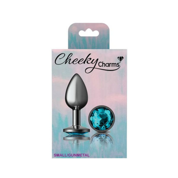 Cheeky Charms Gunmetal Round Butt Plug With Teal Jewel