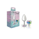 Cheeky Charms Silver Metal Butt Plug With Heart Clear Jewel