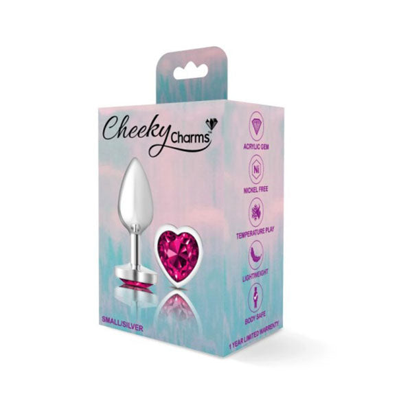 Cheeky Charms Silver Metal Butt Plug With Heart Pink Jewel