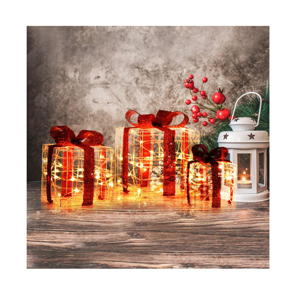 Set of 3 Christmas Lighted Gift Boxes with Waterproof Plug