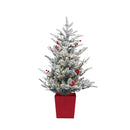 Christmas Tree 1M Led Potted Xmas Party Decor Red Barries Flocked