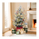 Christmas Tree 1M Led Potted Xmas Party Decor Red Barries Flocked