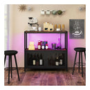 Coffee Bar Cabinet With Led Lights And Charging Station Rustic Brown
