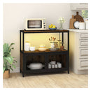 Coffee Bar Cabinet With Led Lights And Charging Station Rustic Brown
