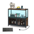 Coffee Bar Cabinet With Led Lights And Charging Station Rustic Brown