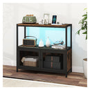 Coffee Bar Cabinet With Led Lights And Charging Station Rustic Brown