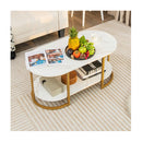 Marble Coffee Table Modern 2 Tier Center Table With Open Storage Shelf