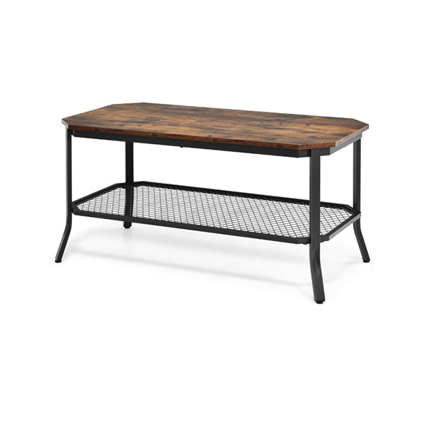 Industrial Coffee Table with Storage Shelf for Living Room