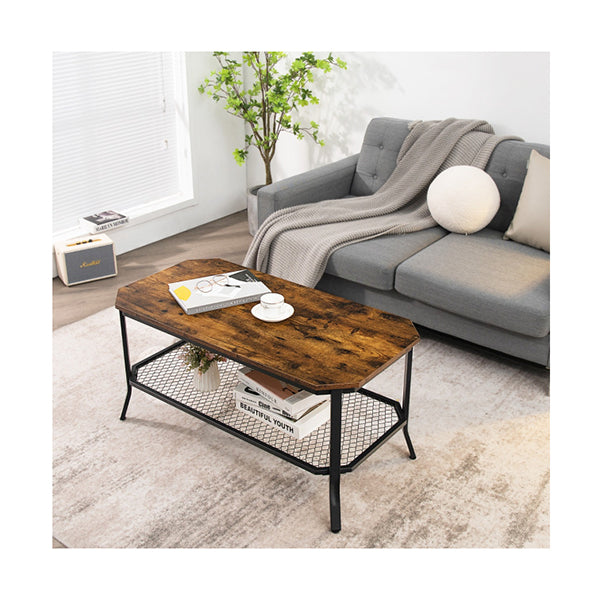 Industrial Coffee Table with Storage Shelf for Living Room