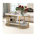 Marble Coffee Table Modern 2 Tier Center Table With Open Storage Shelf