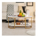 Marble Coffee Table Modern 2 Tier Center Table With Open Storage Shelf