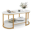 Marble Coffee Table Modern 2 Tier Center Table With Open Storage Shelf