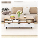 Coffee Table With Storage 120Cm Table With 2 Open Compartments Natural