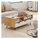 Coffee Table With Storage 120Cm Table With 2 Open Compartments Natural