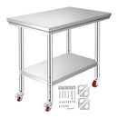 Commercial Stainless Steel Bench Kitchen work Food Prep Table 307x612x862mm w/Wheels