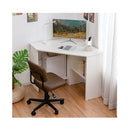 White Corner Computer Desk With Management Hole For Home Office