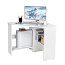 White Corner Computer Desk With Management Hole For Home Office