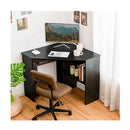 Black Corner Computer Desk With Management Hole For Home Office