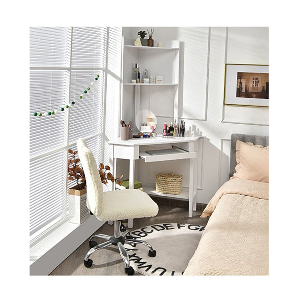 Corner Computer Desk With Hutch For Study And Writing White