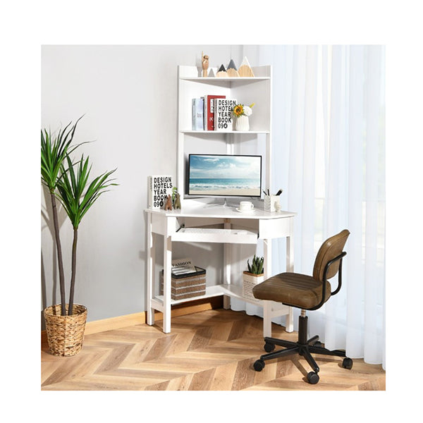 Corner Computer Desk With Hutch For Study And Writing White