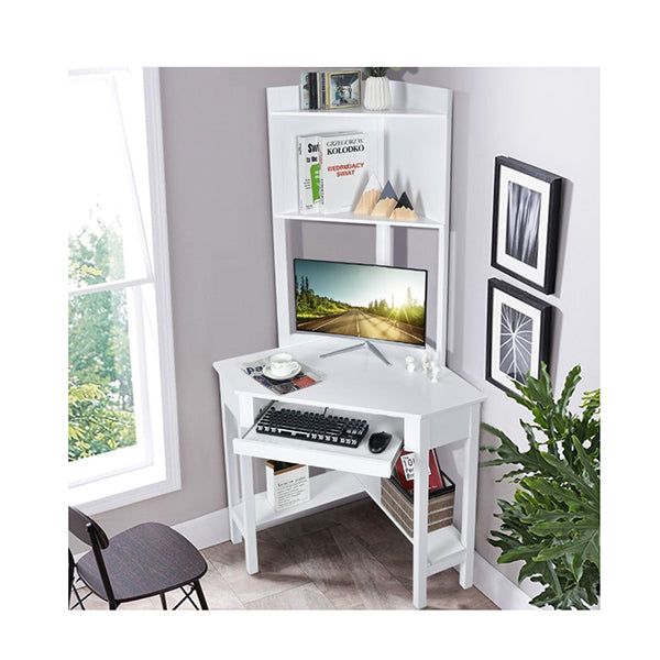 Corner Computer Desk With Hutch For Study And Writing White