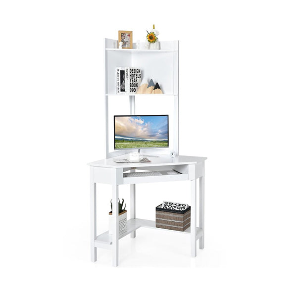 Corner Computer Desk With Hutch For Study And Writing White