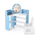 Corner Kids Vanity With Lights And 3 Storage Shelves Blue