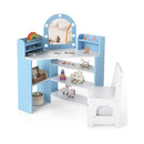 Corner Kids Vanity With Lights And 3 Storage Shelves Blue