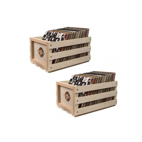 Twin Pack Vinyl Lp Record Storage Crate Natural Wood