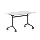 Cyclone Flip Top Table 1200 X 600Mm Natural White Top All Black Base