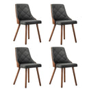 Wooden Dining Chairs Faux Linen fabric Padded Seatx4