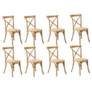 8PCS Crossback Dining Chair Solid Wood Ratan Seat Natural