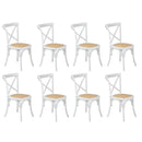 8PCS Crossback Dining Chair Solid Wood Ratan Seat White