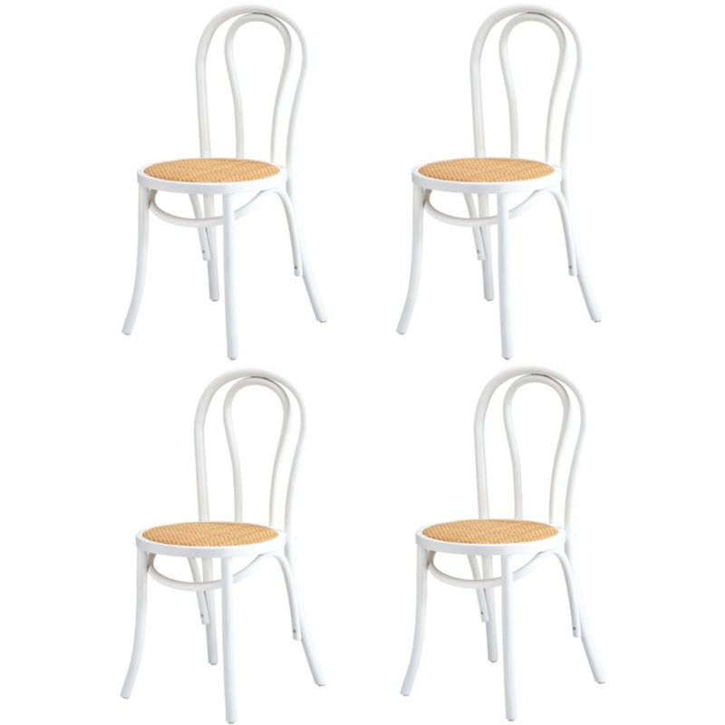4x Wooden Dining Chair Ratan Seat White