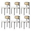 6x Dining Chair Round Boucle Rattan Backrest Black & White