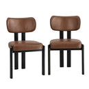 2x Dining Chairs Faux Leather Kitchen Chair Padded Seat Brown