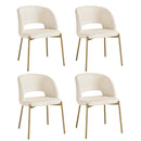 4x Armchair Dining Chair Sherpa White&Gold