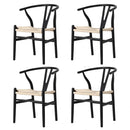 4xDining Chair Wooden Hans Wegner Wishbone Black