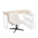 Office Desk & Chair Set 140cm Computer Desk with Rotatable Bookshelf & Criss Cross Office Chair Armless Swivel Chair, Home Office Study Workstation Furniture
