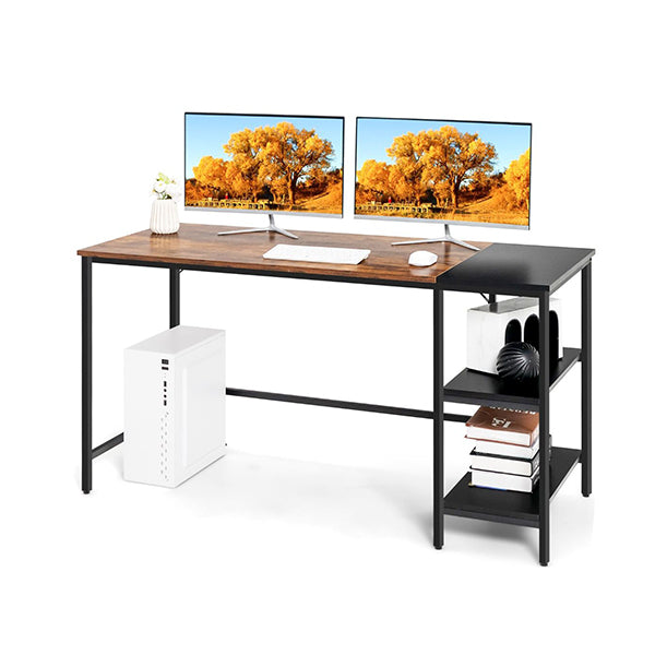 140Cm Computer Desk With 2 Tier Storage Shelves And Steel Frame