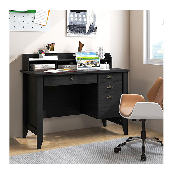 120Cm Computer Desk With 4 Storage Drawers And Hutch For Home Office