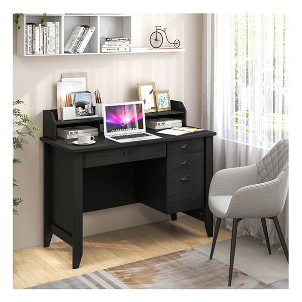 120Cm Computer Desk With 4 Storage Drawers And Hutch For Home Office