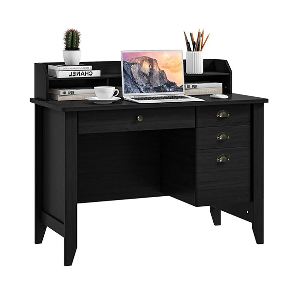 120Cm Computer Desk With 4 Storage Drawers And Hutch For Home Office