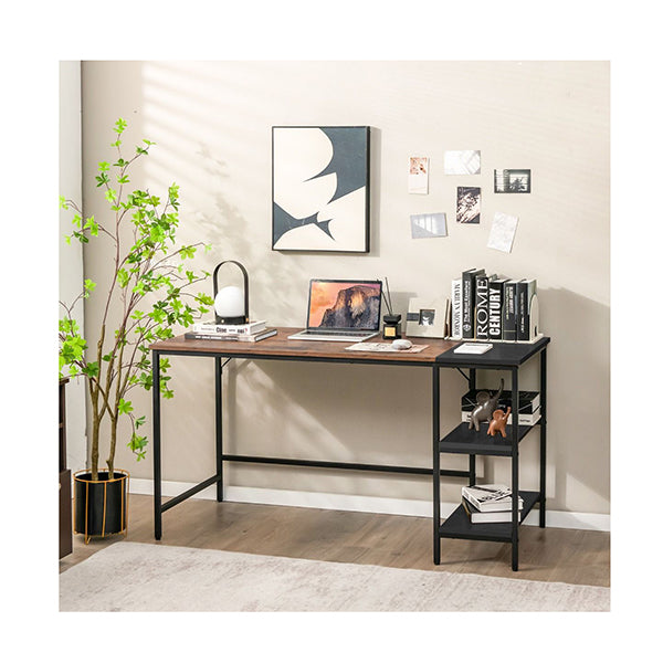 140Cm Computer Desk With 2 Tier Storage Shelves And Steel Frame