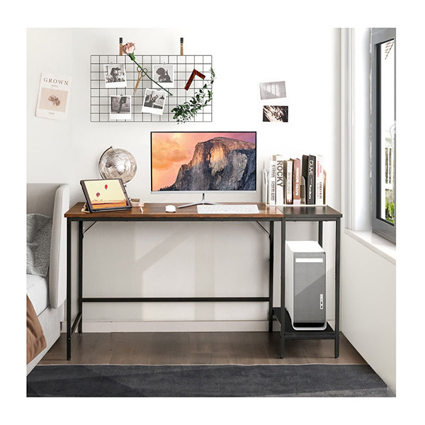 140Cm Computer Desk With 2 Tier Storage Shelves And Steel Frame