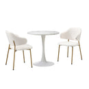 60cm Round Dining Table with 2x Dining Chairs Sherpa Gold&White