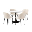 90cm Round Dining Table with 4PCS Chairs Sherpa White